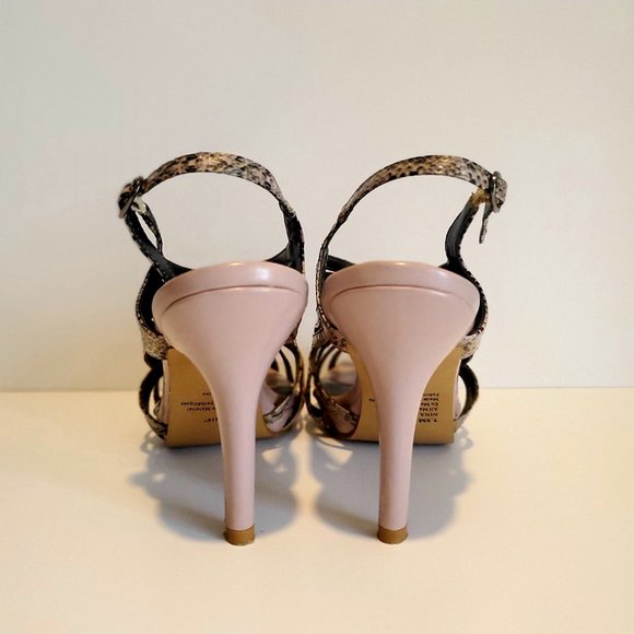 SNAKE SKIN / Reptile Print  Heels Woven Slingback Sandals Blush Pink & Black - Picture 5 of 5